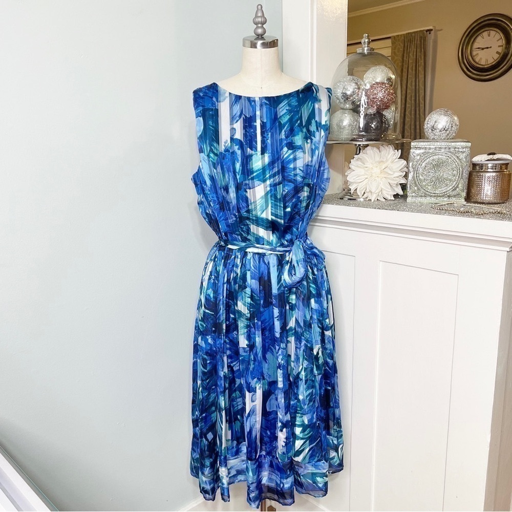 Luxe by Carmen Marc Valvo Blue Floral Party Dress 16 - Picture 2 of 10